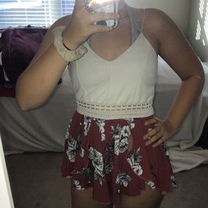 White and red floral romper